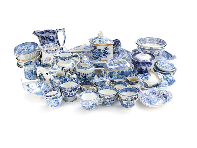 A large collection of English blue and white printed earthenwares, early 19th century