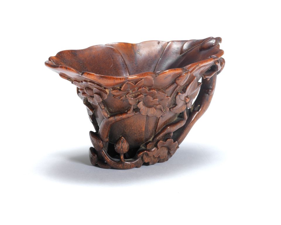 A fine rhinoceros horn 'magnolia' libation cup  18th century