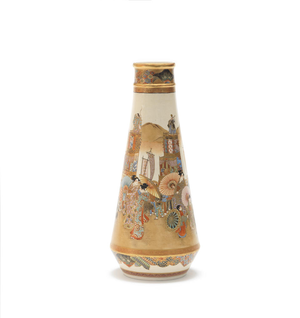 Bonhams : A Satsuma tall cylindrical pear-shaped vase By Okamoto Ryozan ...