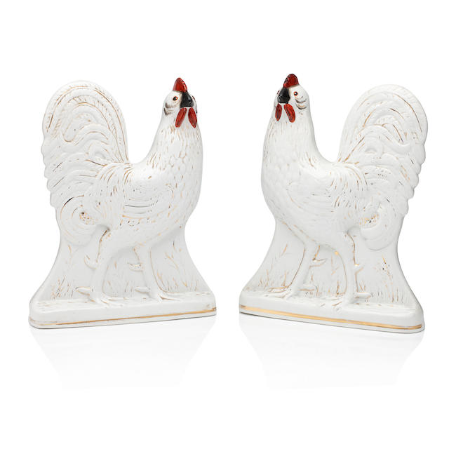 A pair of Staffordshire cockerels 19th century