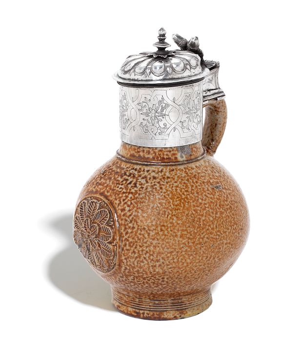 Bonhams : A silver mounted salt-glazed Tigerware jug maker's mark