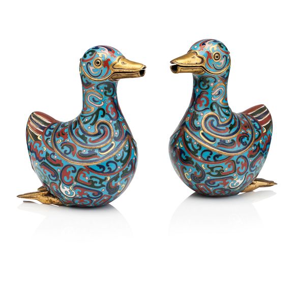 Bonhams A pair of cloisonné duckshaped ewers Late 19th/early 20th