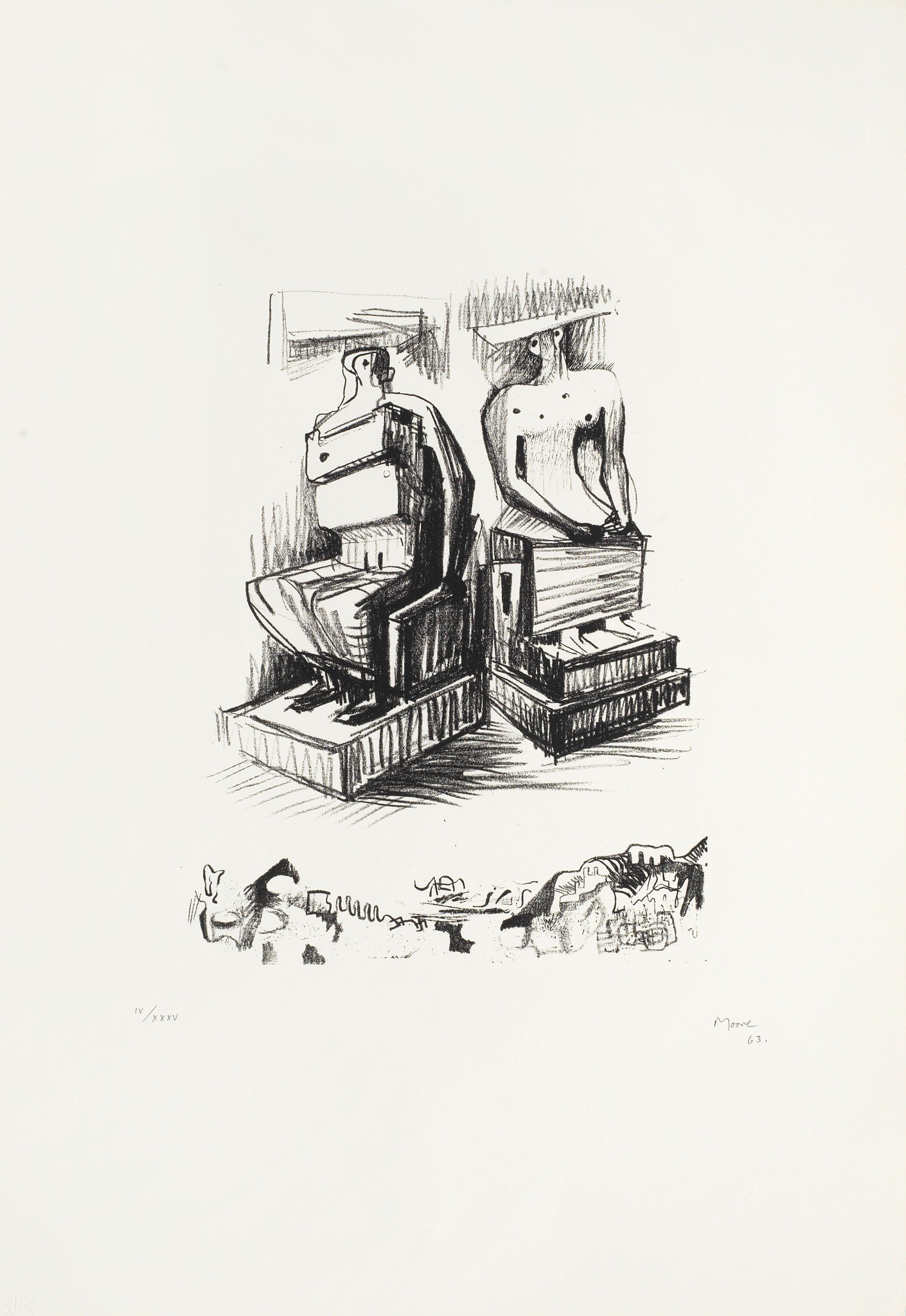 Two Seated Figures in Stone