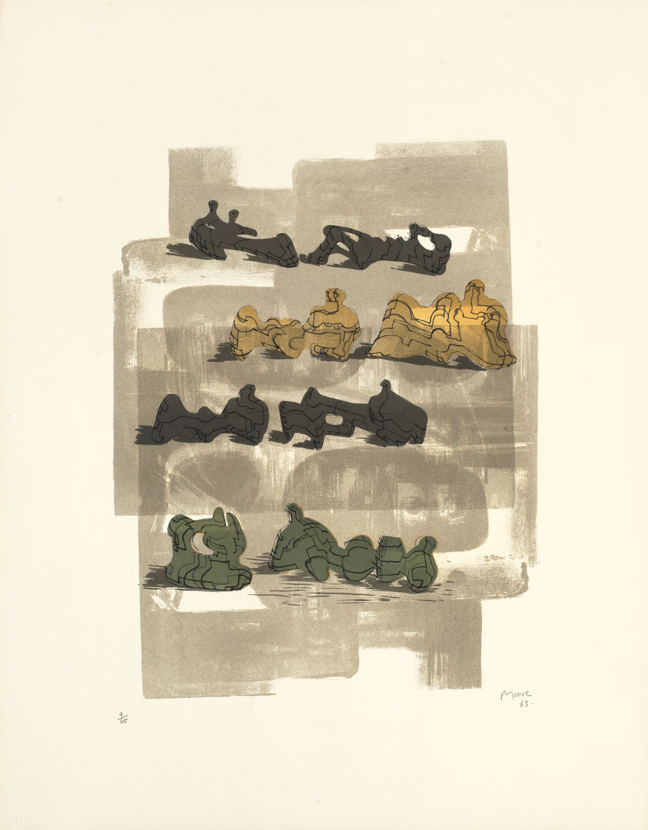 Eight Reclining Figures with Architectural Background