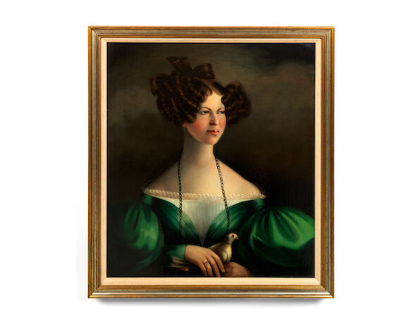Bonhams : English School, 19th century Portrait of a lady in a green ...