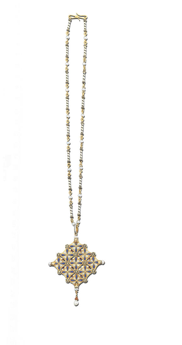 Bonhams : A gold, enamel and gem-set necklace, by Carlo Giuliano,