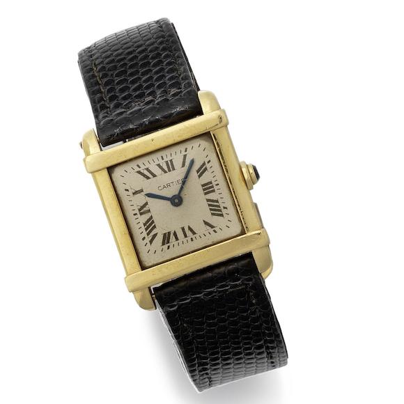 Bonhams : Cartier. An 18K gold manual wind bracelet watch Tank Chinoise,  Circa 1940