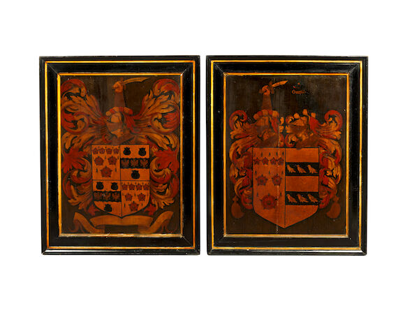 Bonhams : A pair of 19th century painted armorial crests (2)