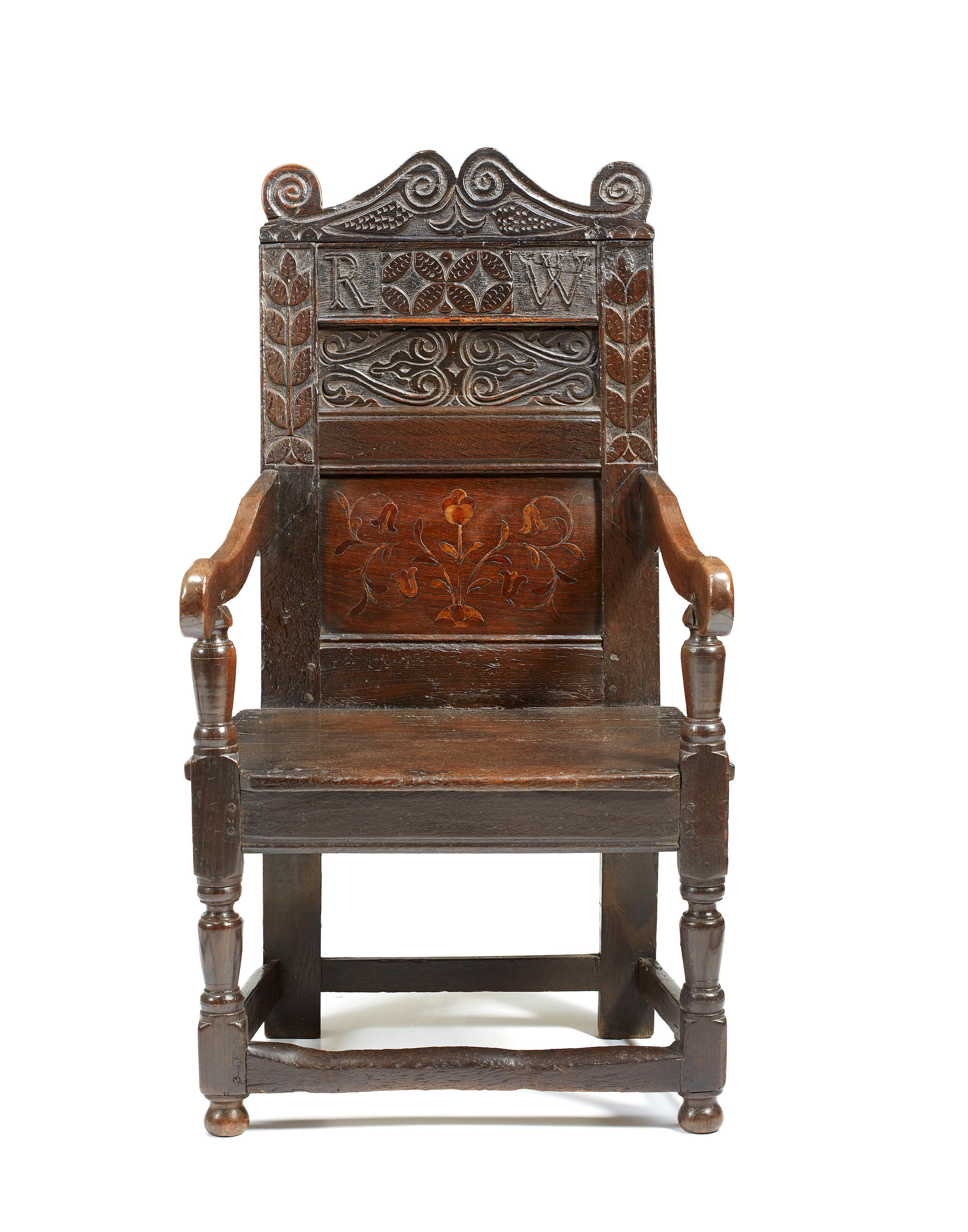 Bonhams : A Charles II oak double panel-back armchair, North Yorkshire
