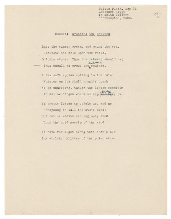 Bonhams : PLATH (SYLVIA) Collection of typescripts of nine early poems ...