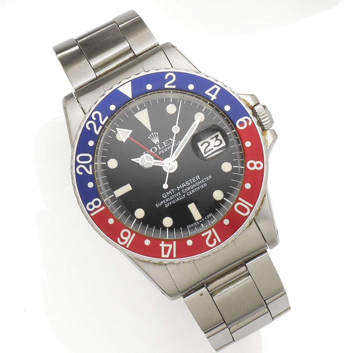 Rolex Rolex. A stainless steel automatic calendar bracelet watch with dual time zone GMT Master, Ref:1675, Serial No.316****, Movement No.D55****, Circa 1973 · 1675