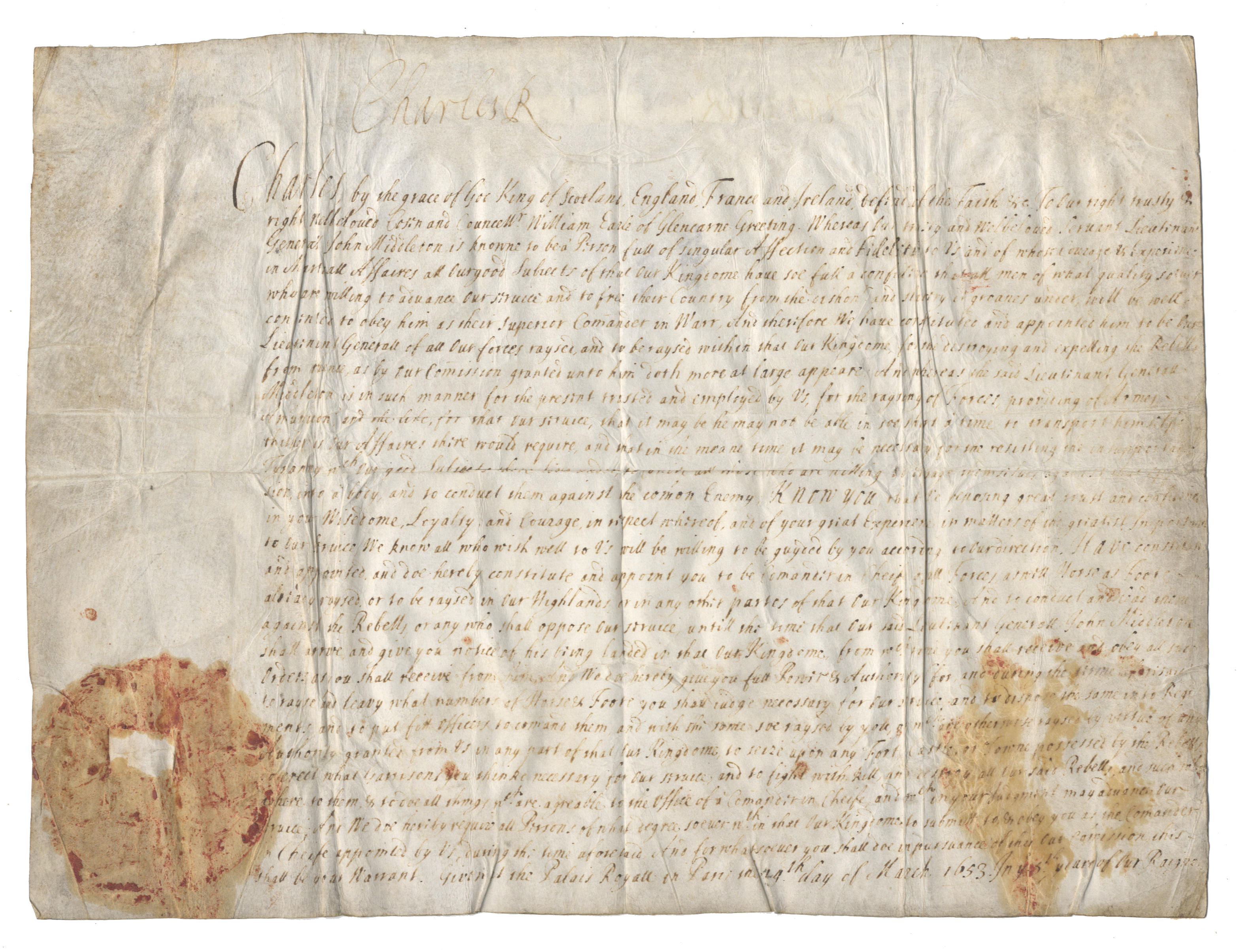 Bonhams : CHARLES II AND THE SCOTTISH HIGHLANDS Commission signed ...