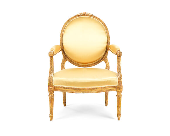 Bonhams : A French 19th century giltwood fauteuil in the Louis XVI style