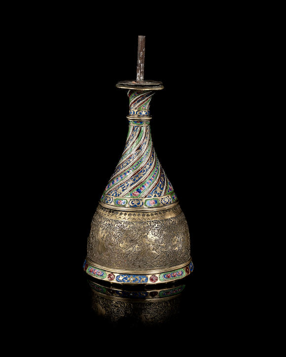 Bonhams A Qajar Enamelled Brass Ghalian Section Persia 19th Century