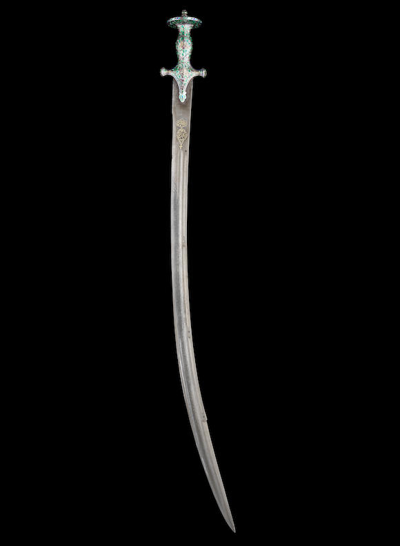 Bonhams An Enamelled Silver Hilted Steel Sword Tulwar Lucknow Late 18th Century