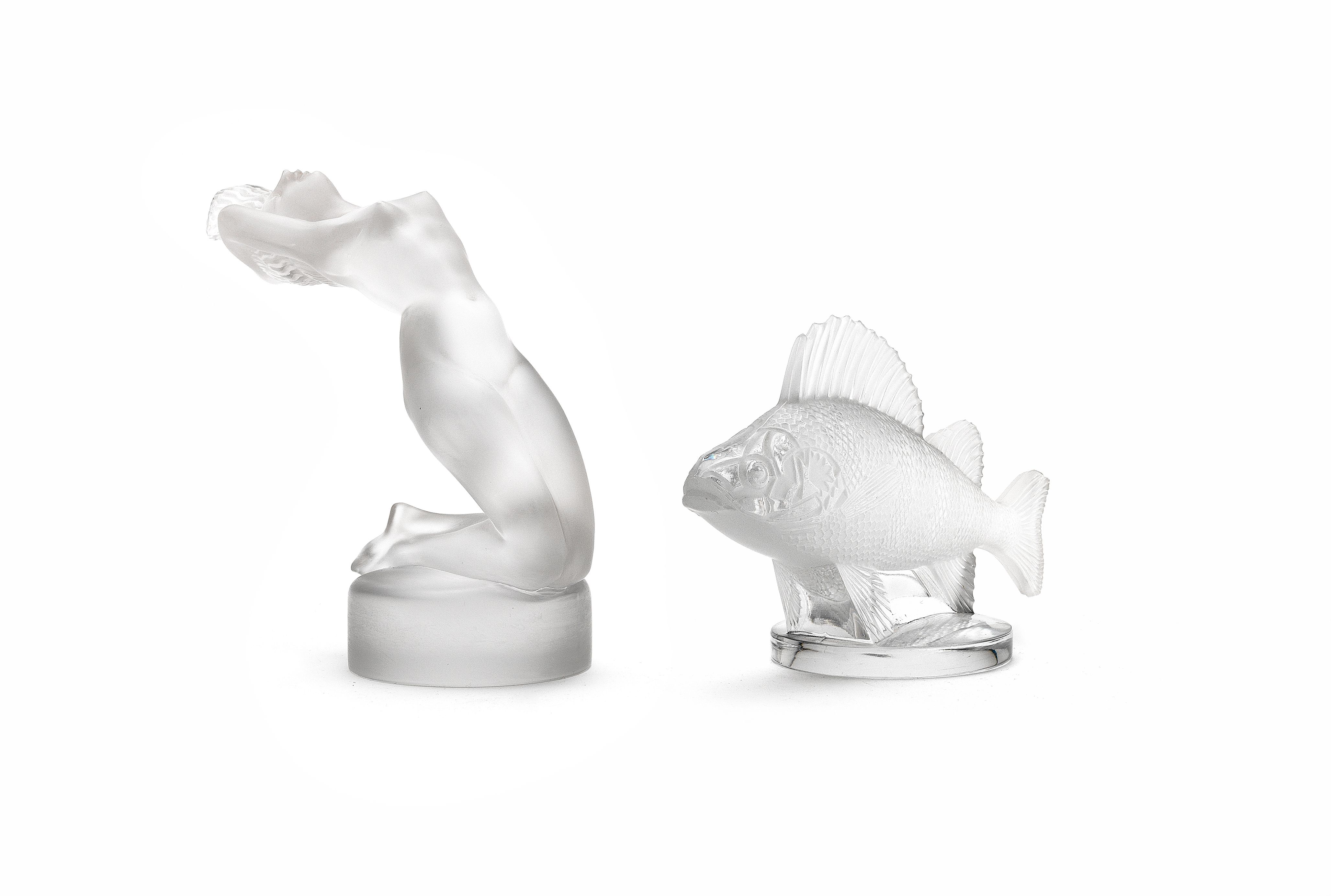 Bonhams Two René Lalique frosted and polished clear glass car mascots