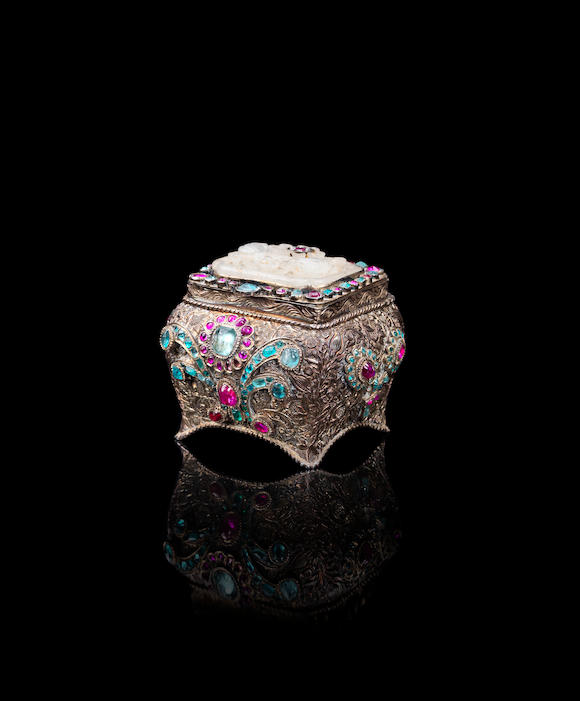 Bonhams An Ottoman Gem Set Silver Gilt Box Mounted With A Chinese Jade Plaque Turkey And China 2261