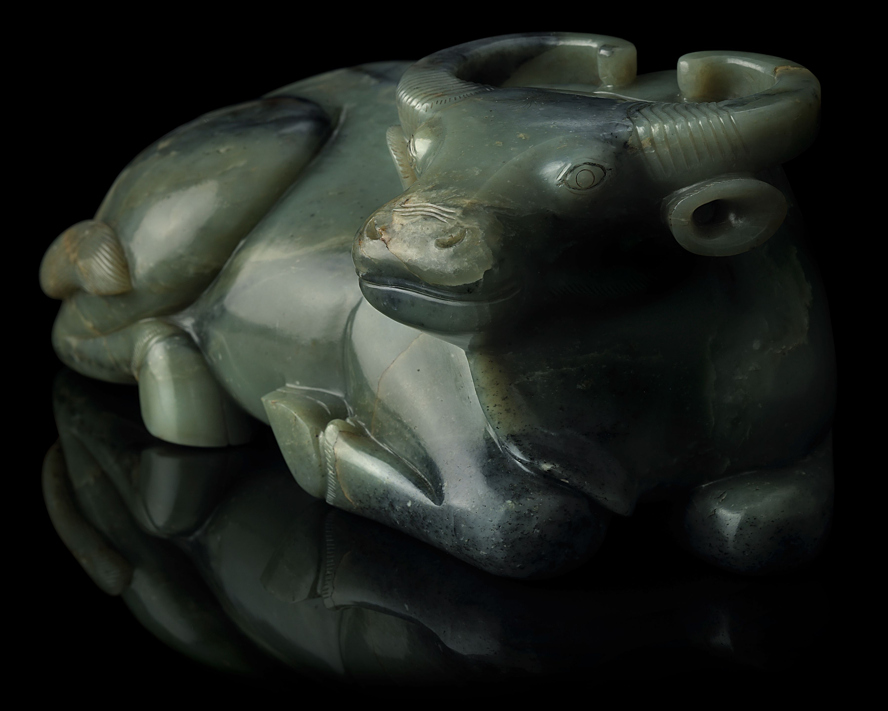 Bonhams An important large green jade carving of a water buffalo 17th