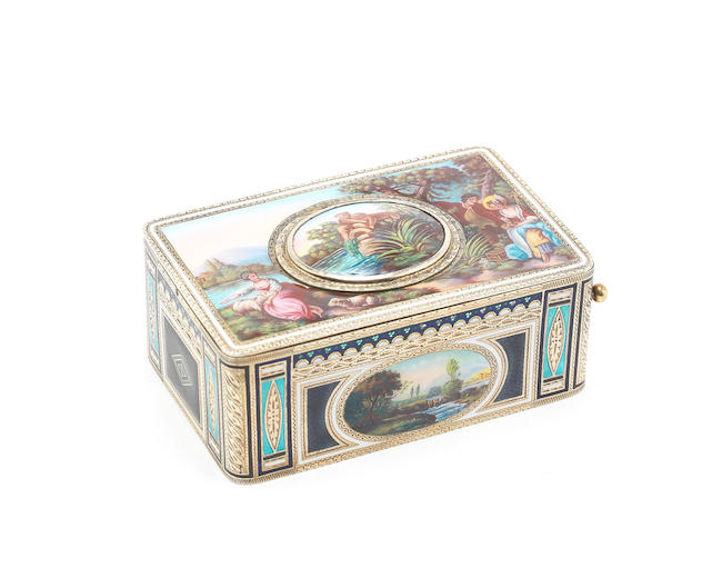 A good Karl Griesbaum silver-gilt and enamel singing bird box, German, circa 1920,