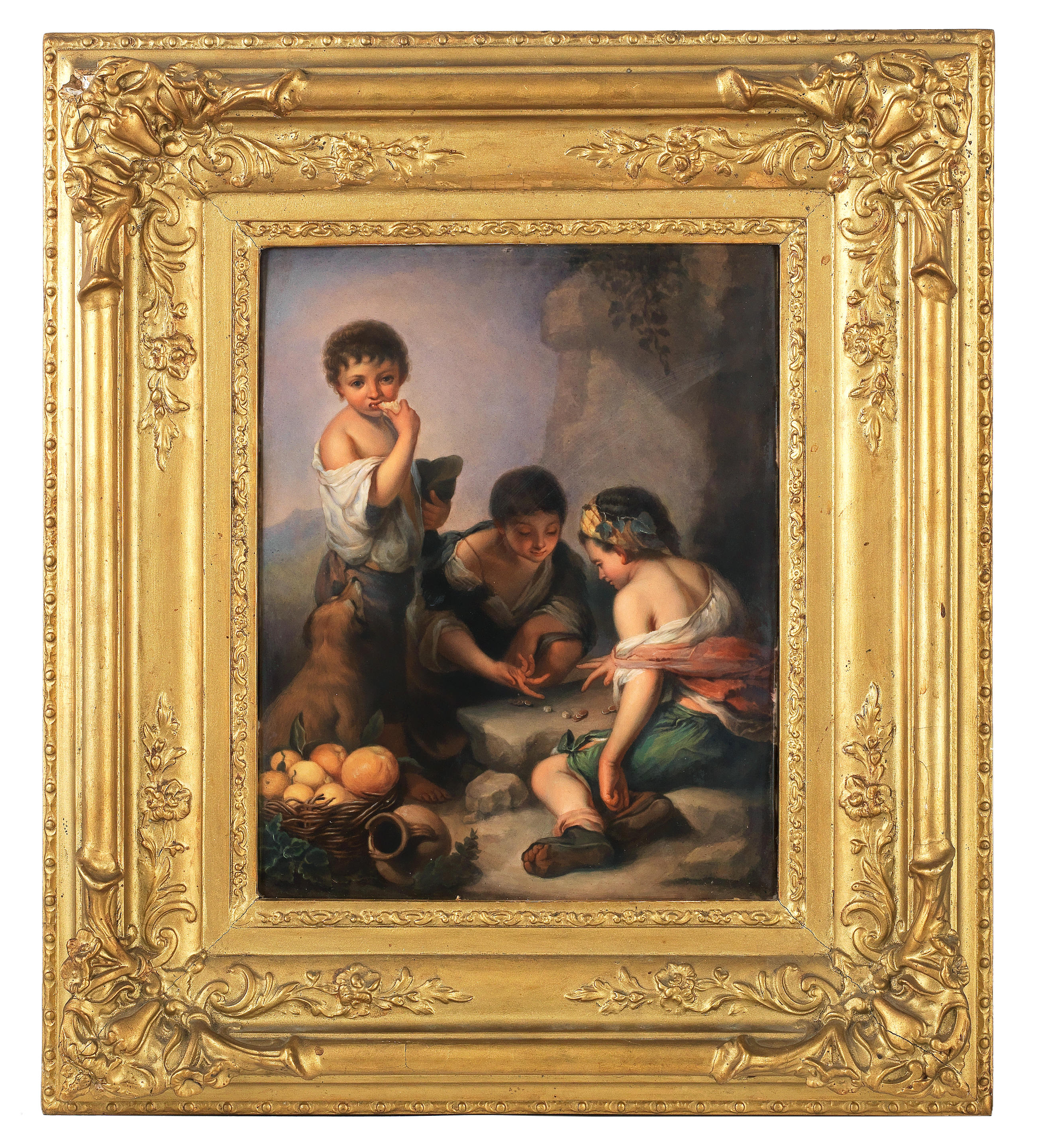 Bonhams : A Berlin plaque of 'Beggar Boys playing Dice' mid 19th century