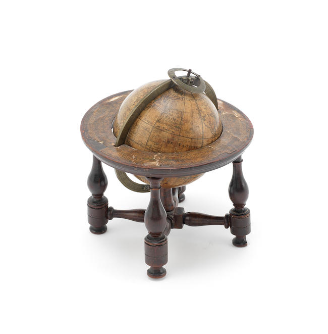 A rare James Ferguson 3-inch terrestrial globe on stand, English, published 1756,