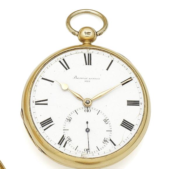 Bonhams : Barwise, London. An 18K gold key wind open face pocket watch ...