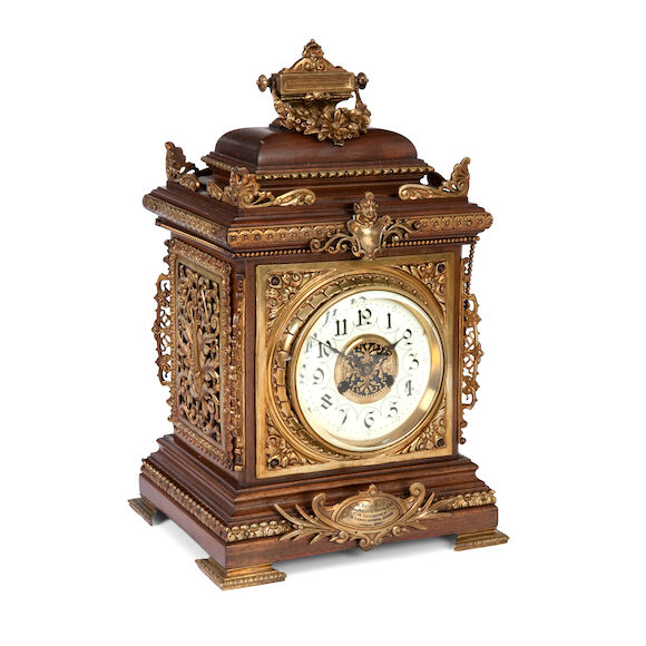 Bonhams : A late 19th century mahogany and gilt metal mounted mantel clock
