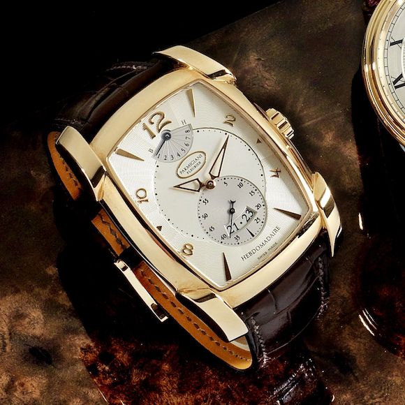 Bonhams : Parmigiani Fleurier. An 18K rose gold rectangular manual wind ...