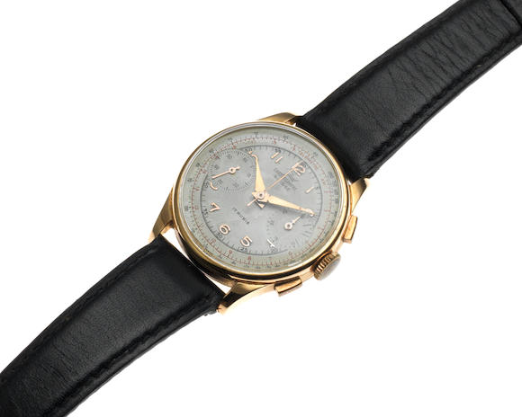 Bonhams : Chronographe Suisse Javil. An 18K gold manual wind ...