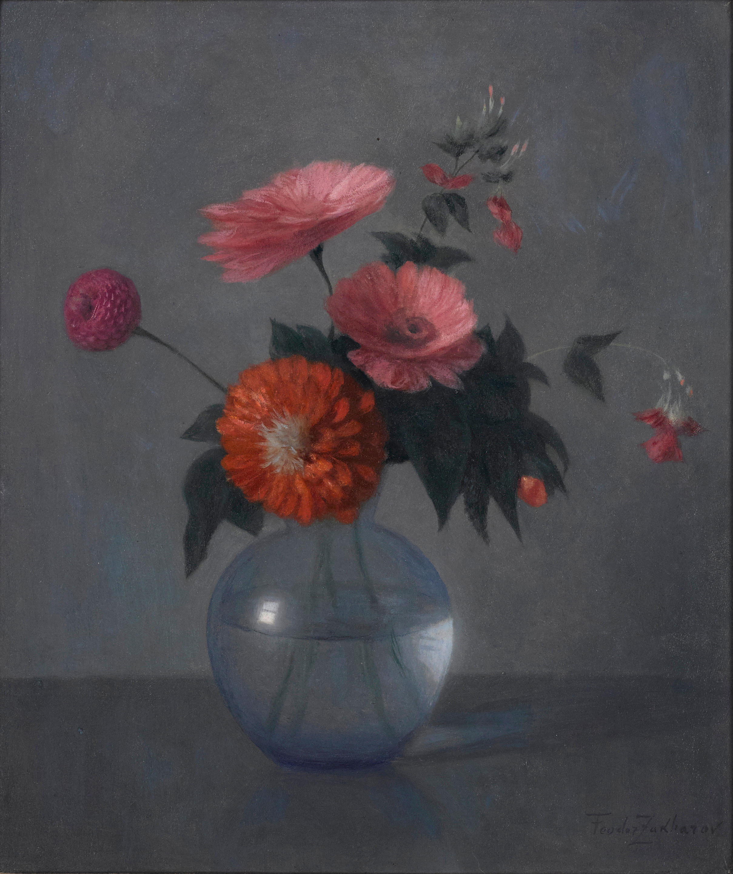 Bonhams Fedor Ivanovich Zakharov Russian 1882 1968 Zinnias And Anemones 34 5 X 28 5cm 13 1