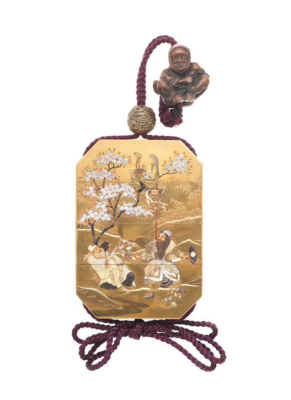 Bonhams : A gold-lacquer Shibayama-inlaid three-case inro Meiji era ...