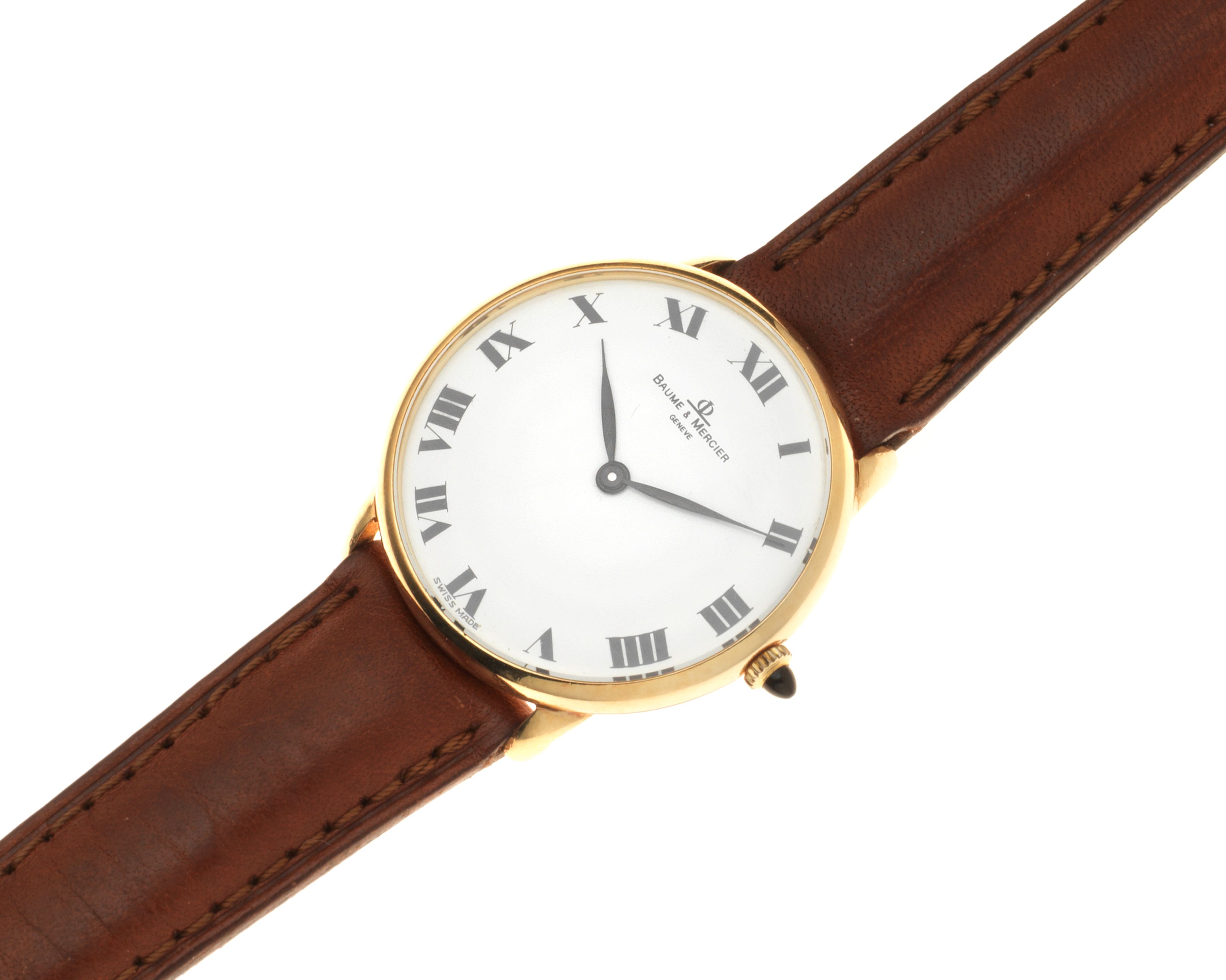 Bonhams Baume & Mercier. An 18K gold manual wind wristwatch Ref 35110