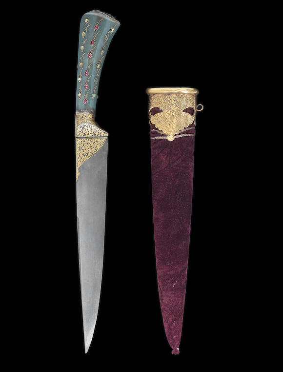 Bonhams : A Mughal jade-hilted koftgari steel Dagger (peshkabz ...