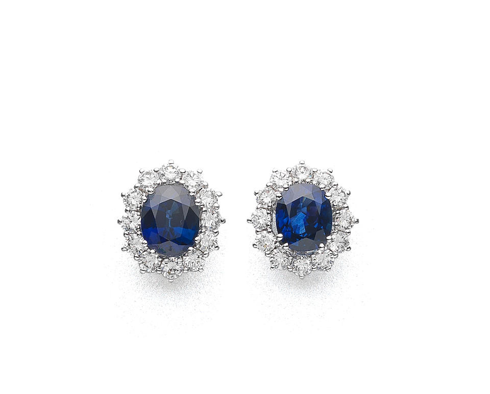 Bonhams : A sapphire and diamond necklace, bracelet and earring suite ...