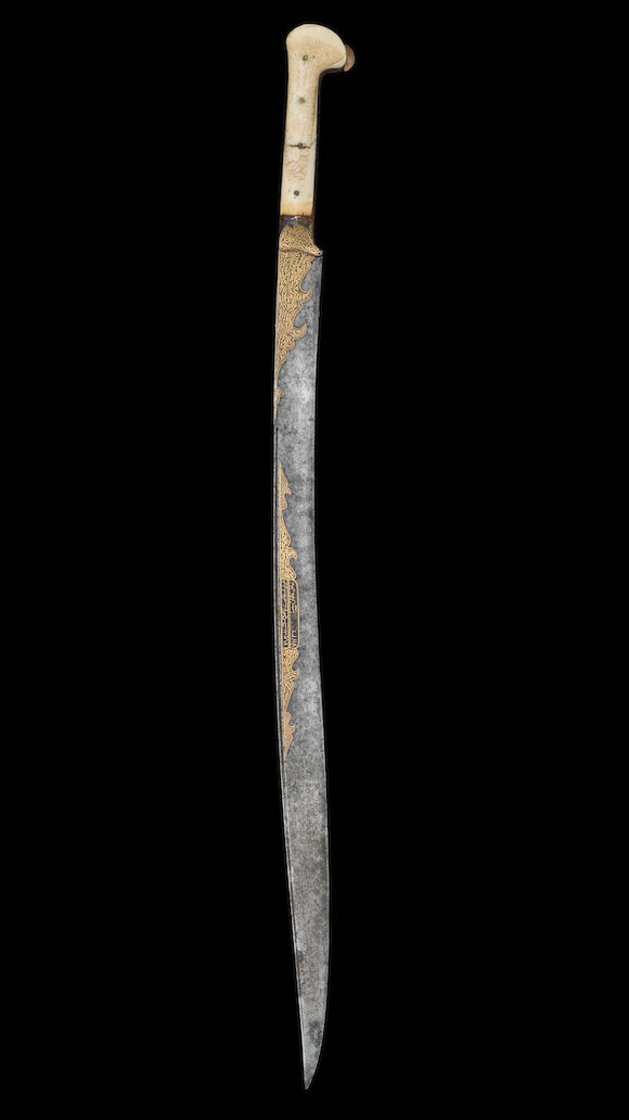 Bonhams : An Ottoman walrus ivory-hilted gold damascened steel sword ...