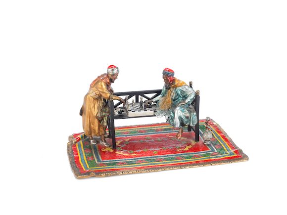 Bonhams : An Austrian cold painted bronze of two eastern chess ...