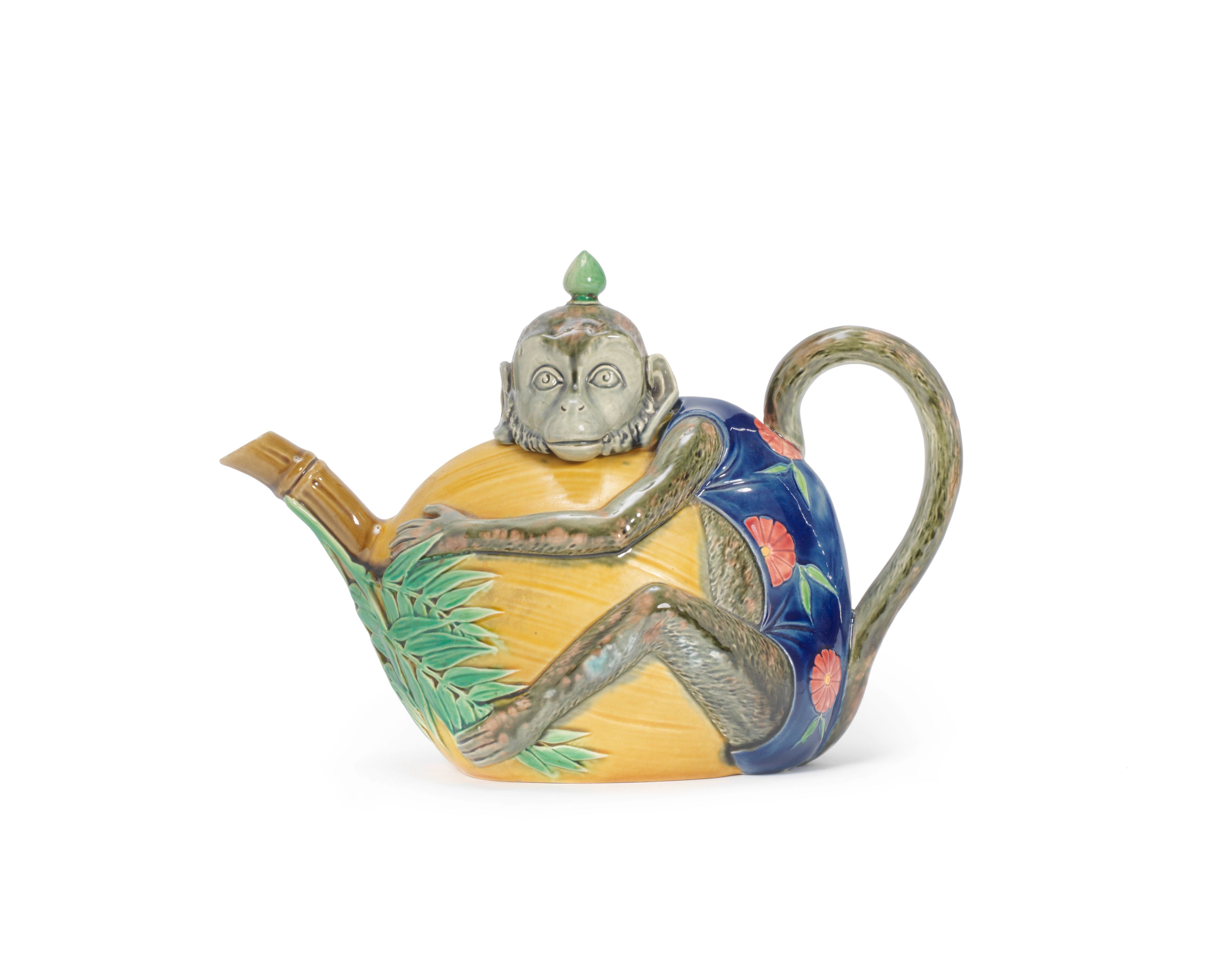 Bonhams A Minton Majolica monkey teapot and cover, dated 1874