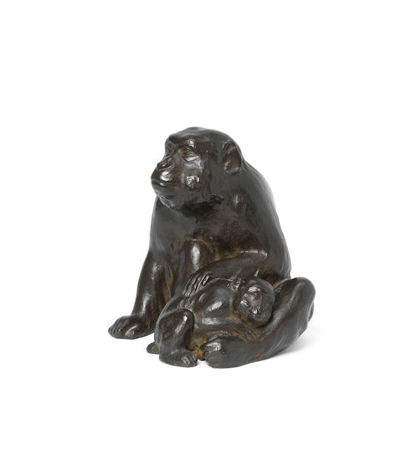 Bonhams : A bronze okimono group of a monkey and child By Joho/Sukekata ...