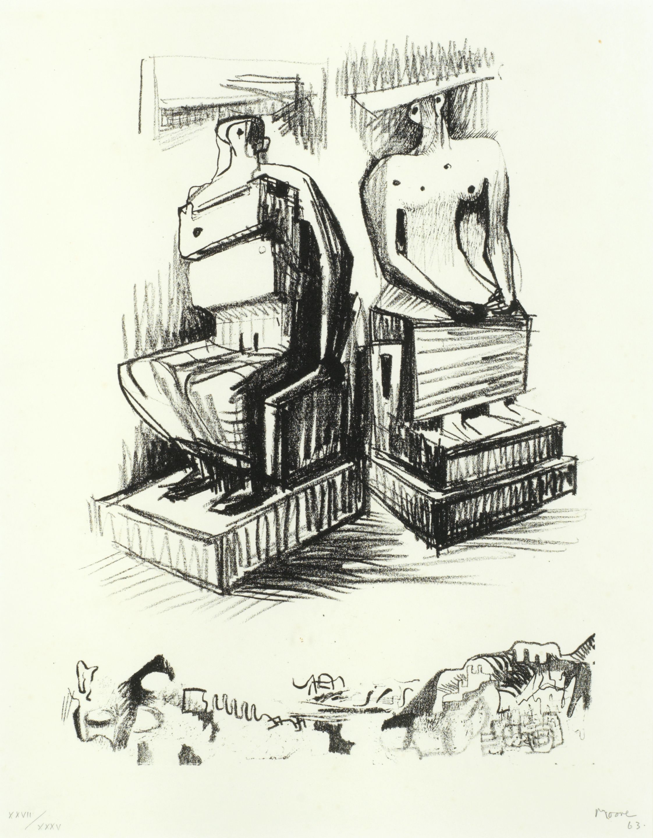Two Seated Figures in Stone
