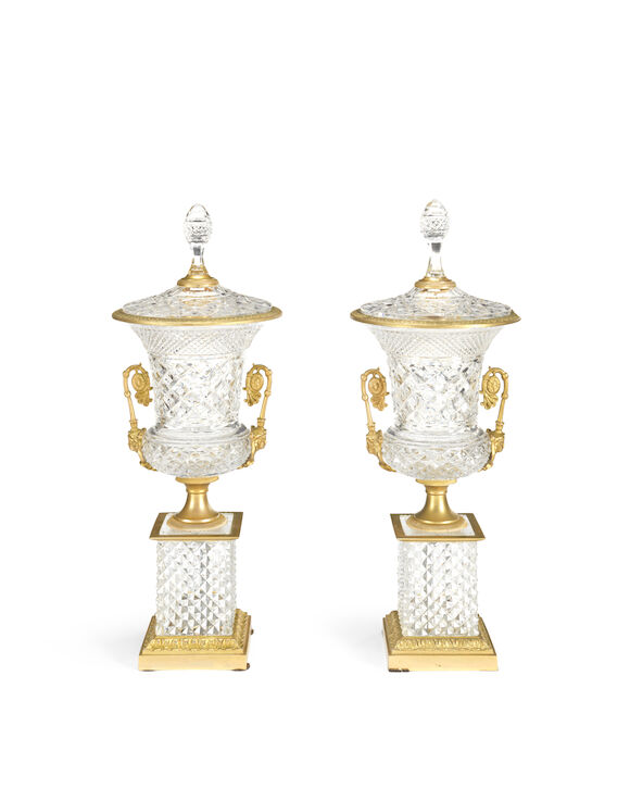Bonhams : A pair of 20th century gilt brass mounted cut glass garniture ...
