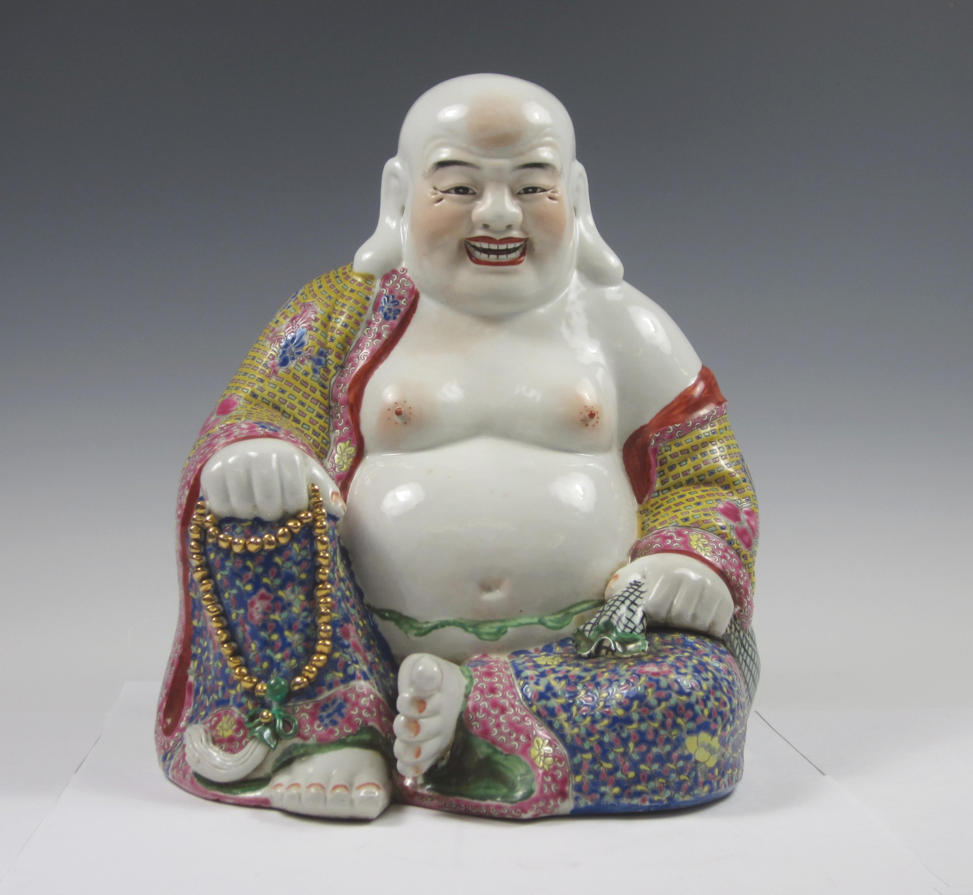 Bonhams : A famille rose figure of Budai Bearing impressed seal of Zeng ...