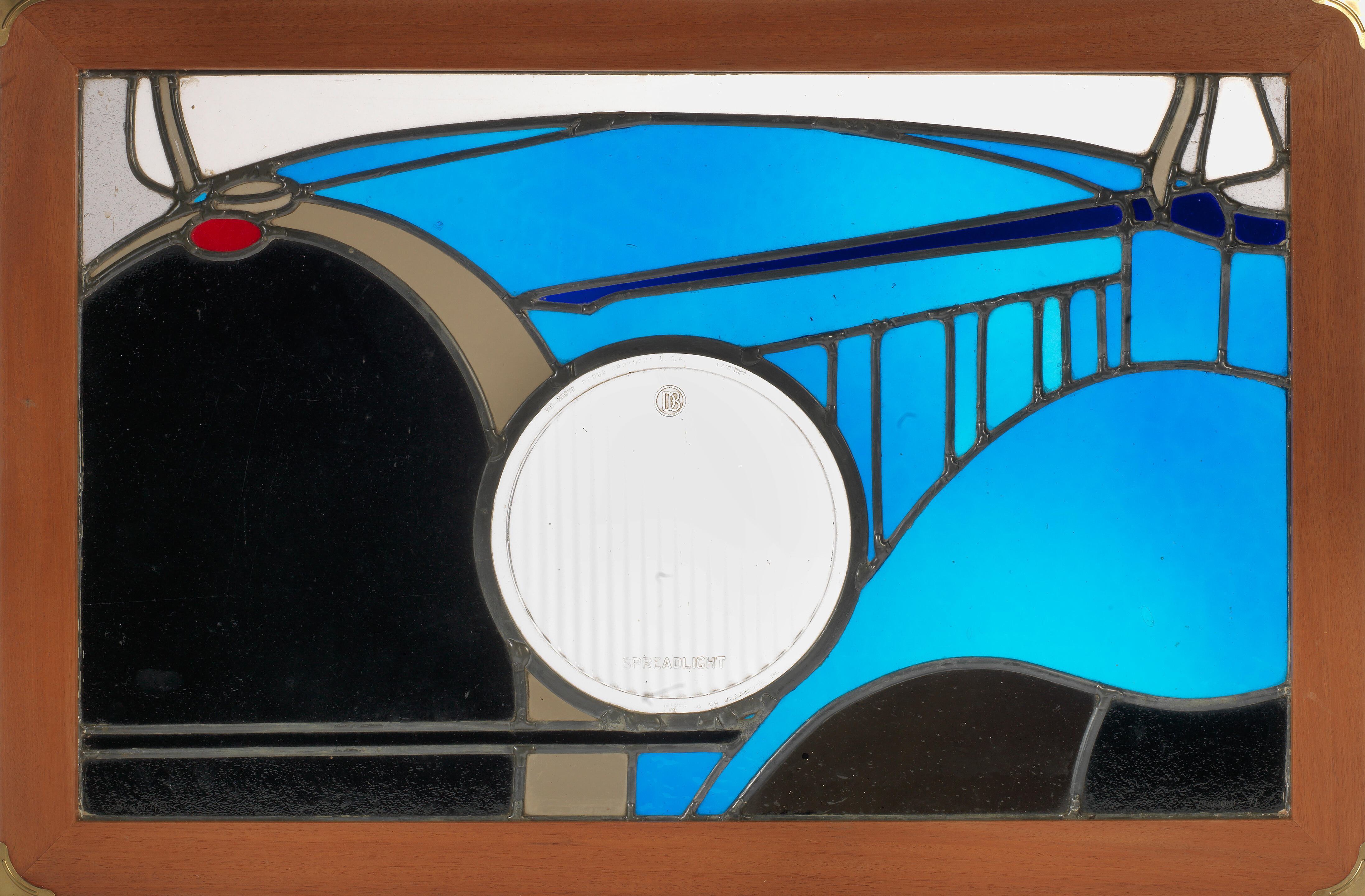 Bonhams Cars A stained glass panel featuring a Bugatti Royale, by