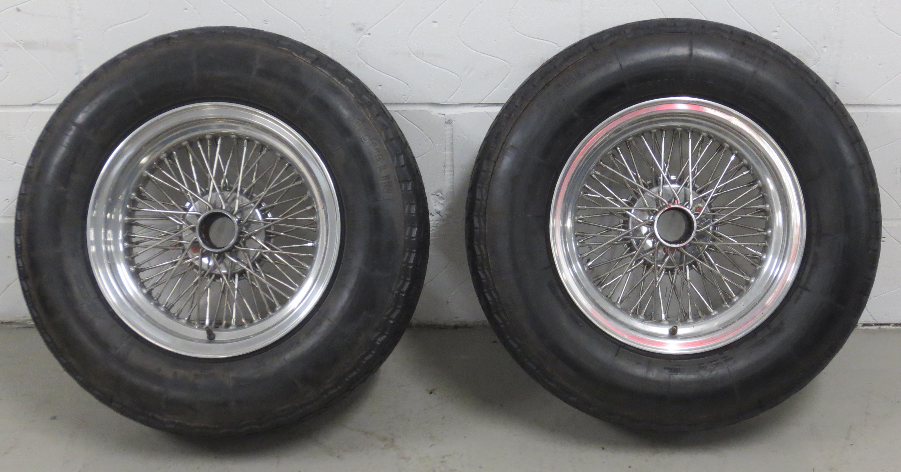 Bonhams Cars : Two Carlo Borrani wire spoked wheels with tyres, ((2))