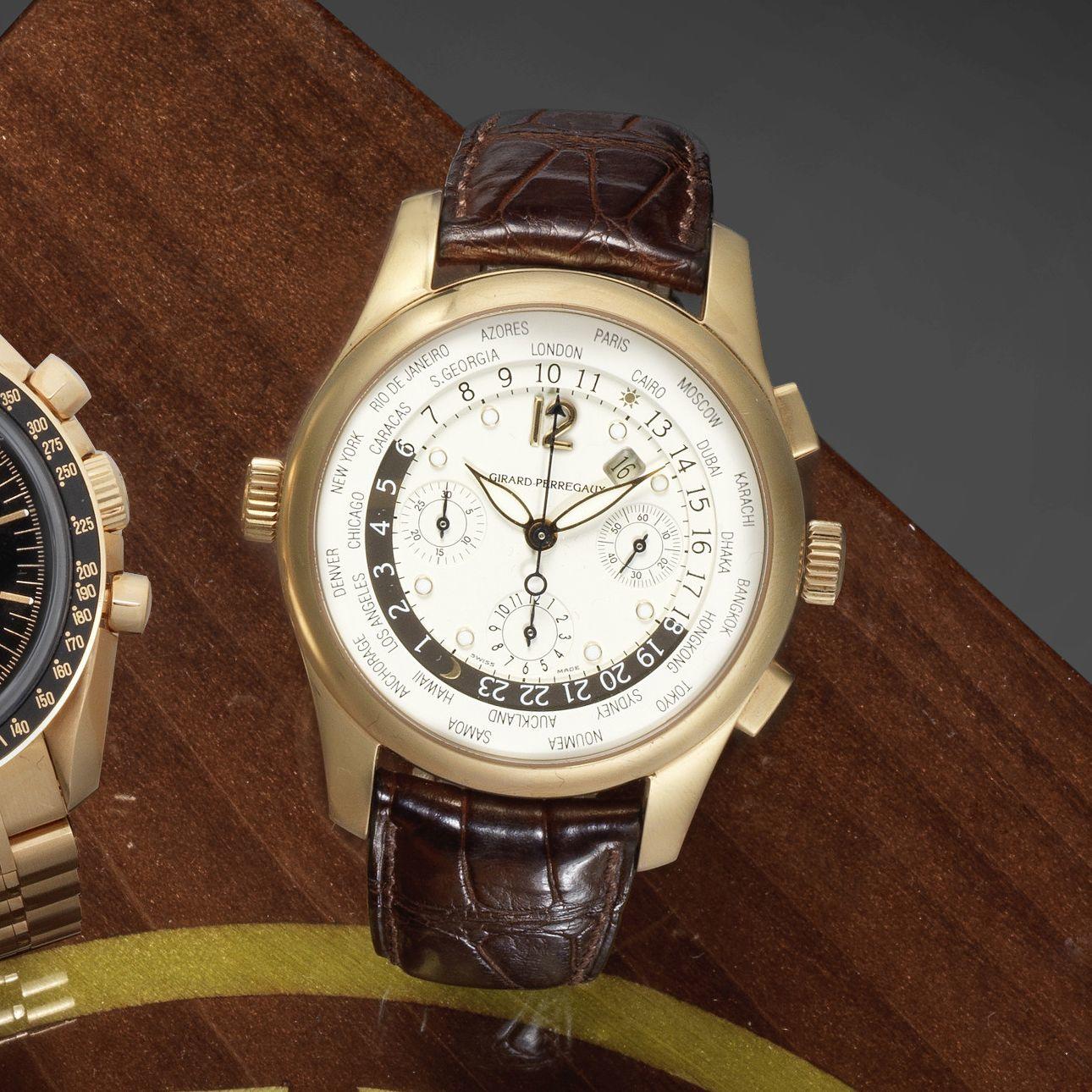 Bonhams GirardPerregaux. An 18K rose gold automatic calendar