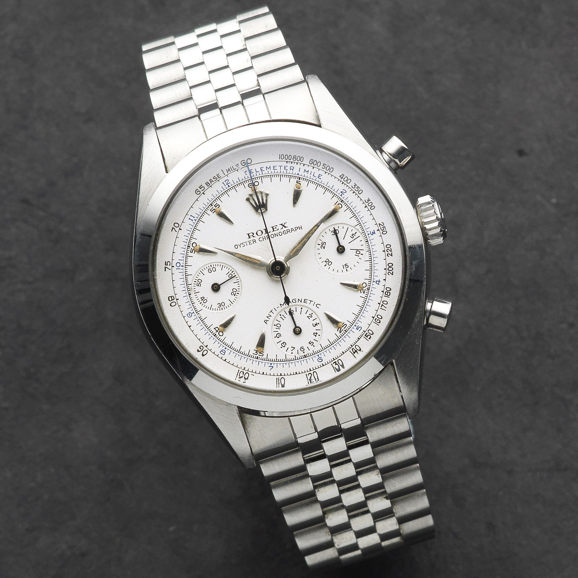 Bonhams Rolex. A stainless steel manual wind chronograph bracelet