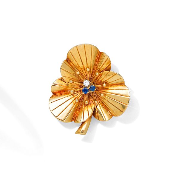 Bonhams A sapphire and diamond trefoil brooch, by Tiffany,