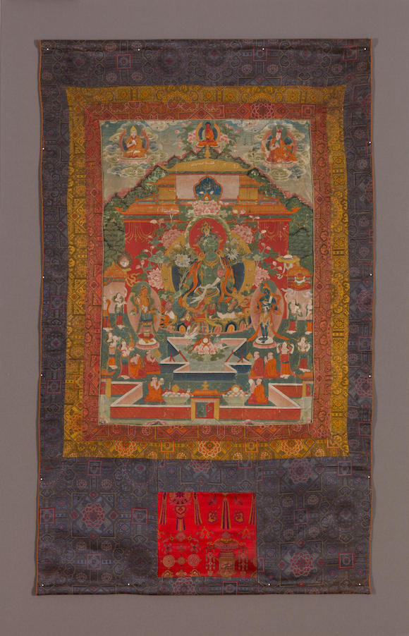 Bonhams : A thangka of Green Tara Tibet, 19th century