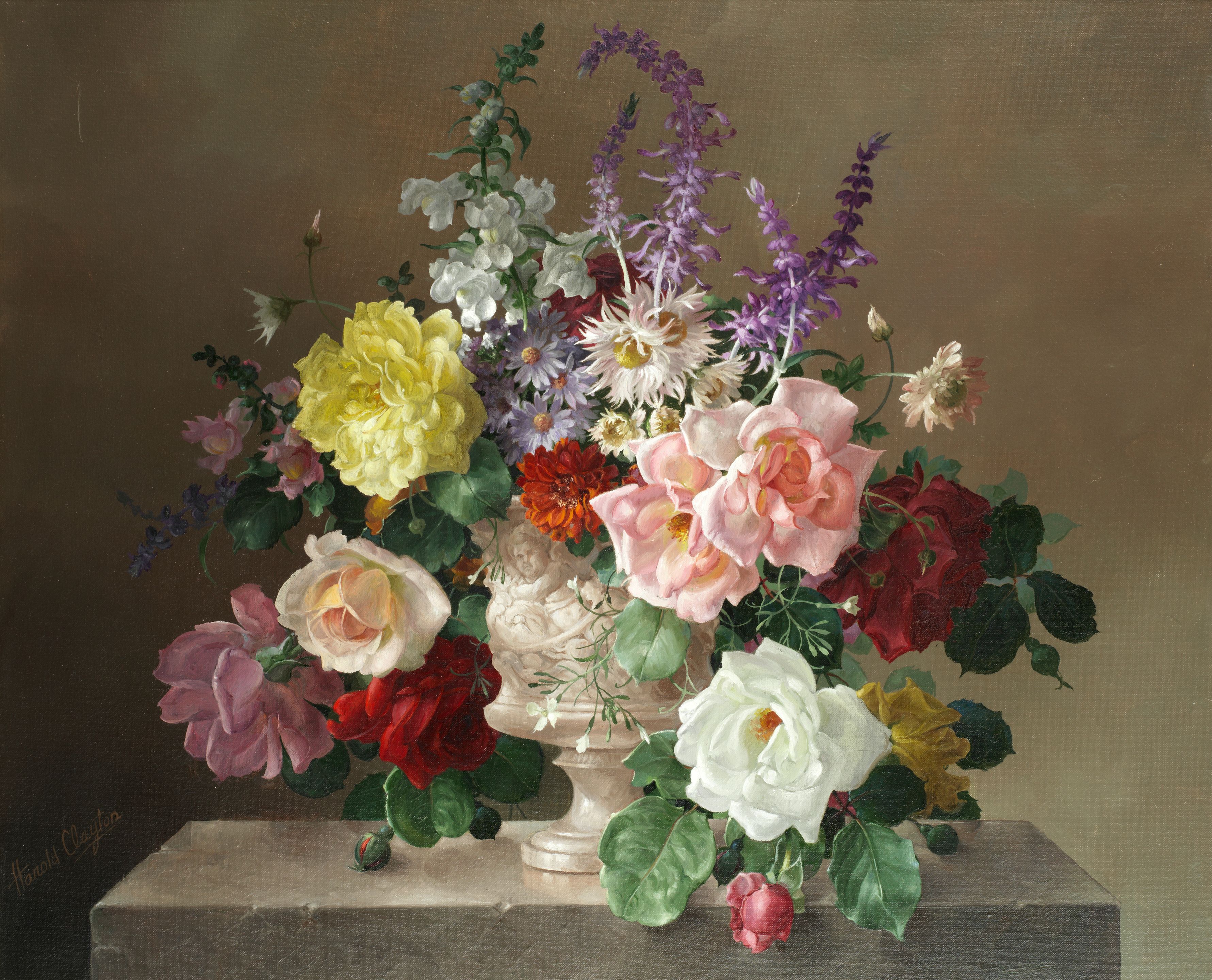 Bonhams : Harold Clayton (British, 1896-1979) Still life of flowers in ...