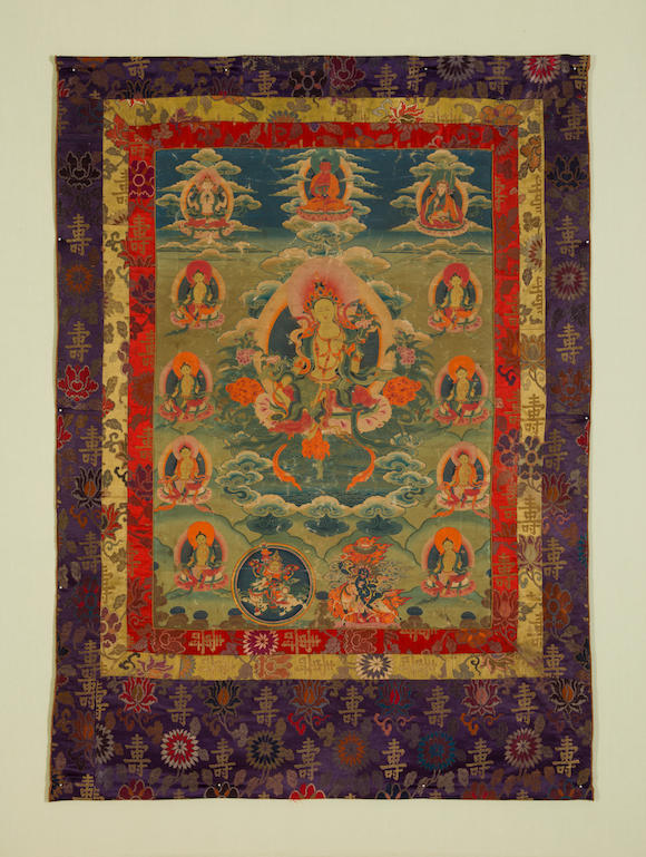 Bonhams : A thangka of Green Tara Tibet, 19th century