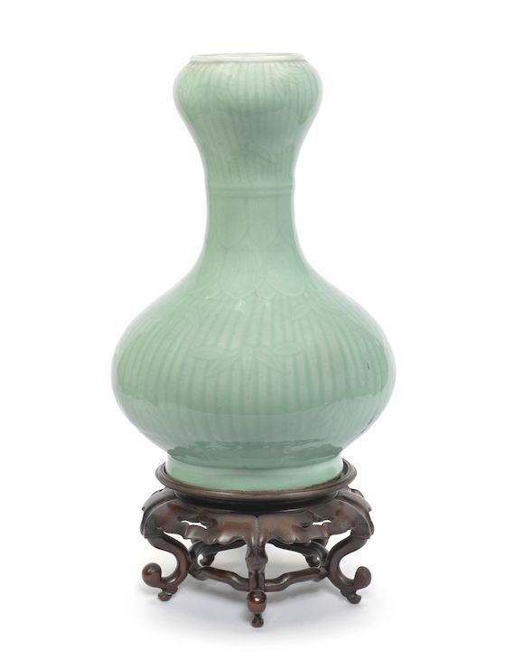 Bonhams A celadonglazed garlichead bottle vase 18th/19th century (2)
